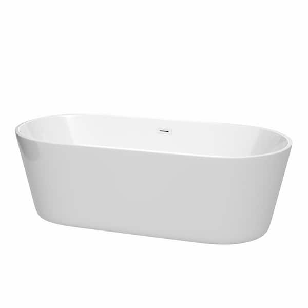 Wyndham Collection Carissa 71 in. Acrylic Flatbottom Bathtub in White with Shiny White Trim