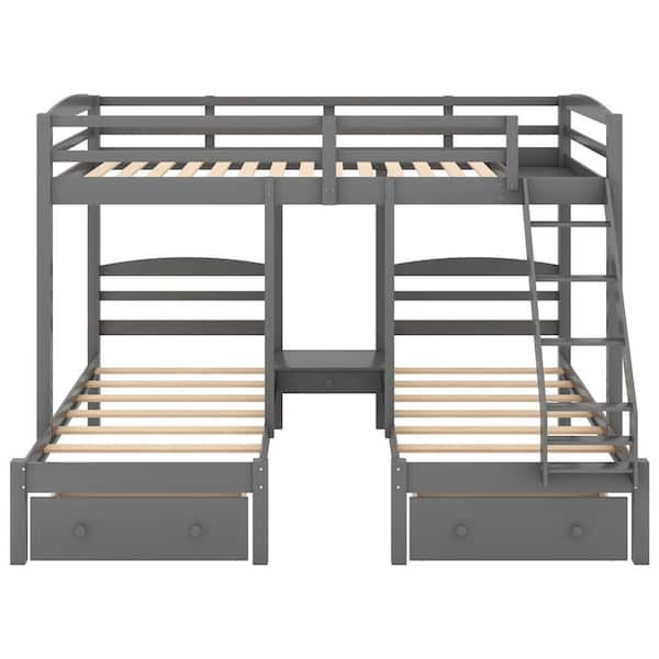 Harper & Bright Designs Full Over Twin Wood Triple Bunk Bed with