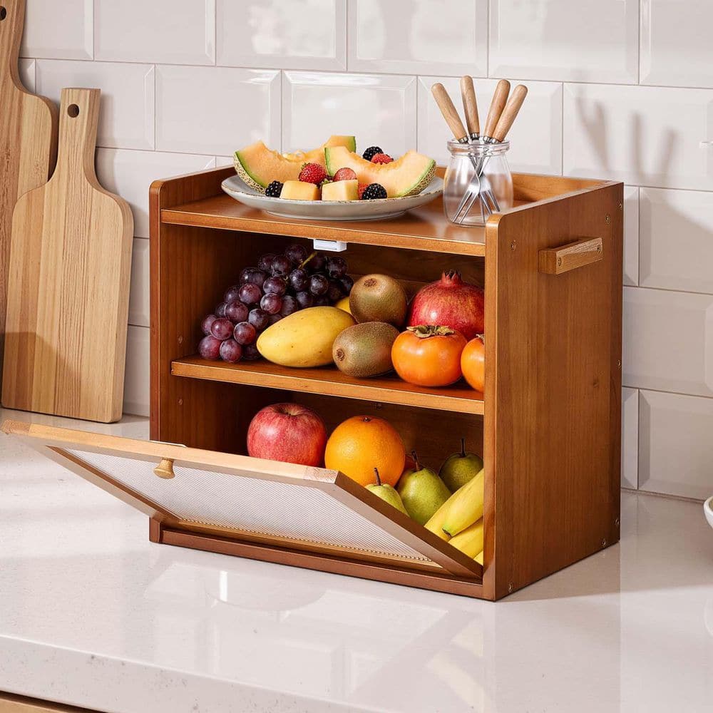 VEVOR Bread Box for Kitchen Counter Wood Storage Compact Container ...