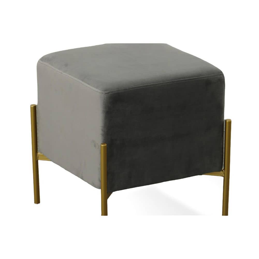 Ethan Contemporary Gray Velvet Accent Stool with Gold Finish Legs