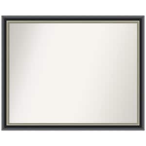 Theo Black Silver 30.75 in. x 24.75 in. Non-Beveled Modern Rectangle Wood Framed Wall Mirror in Black