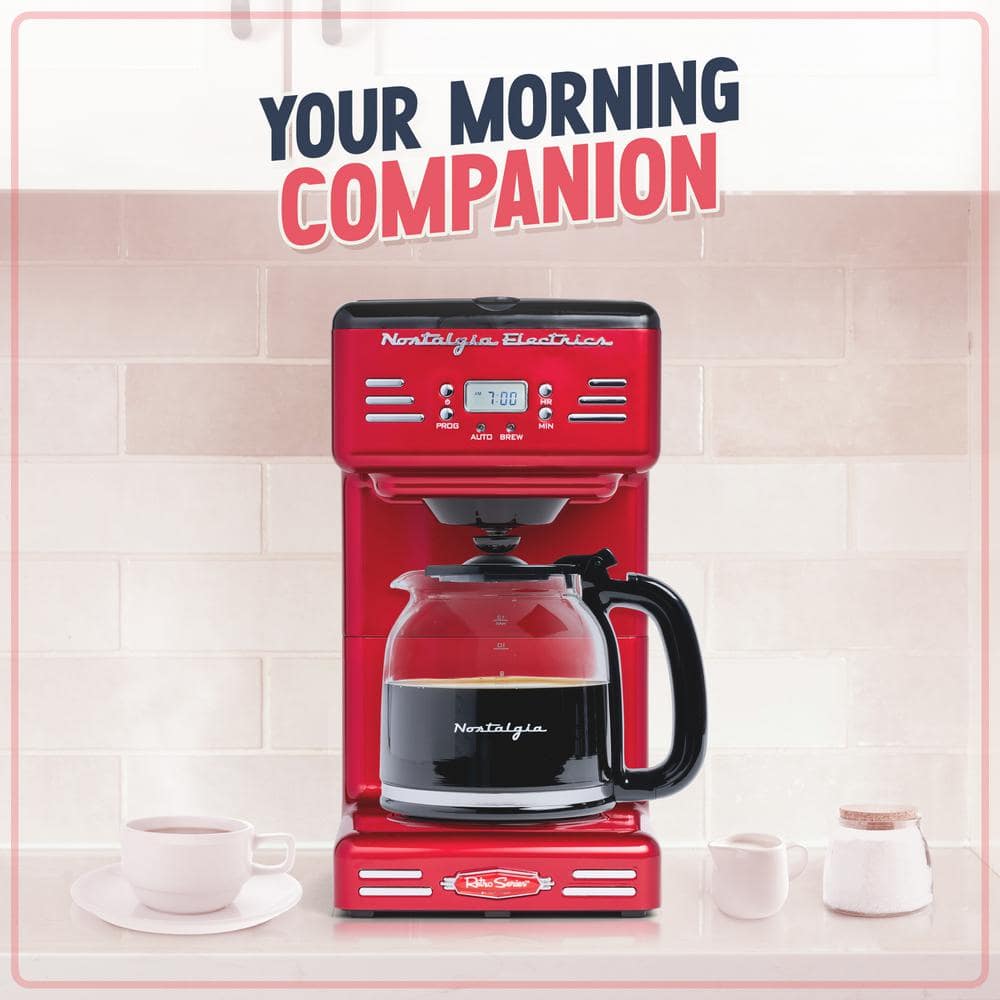 Retro Red 12-Cup Programmable Coffee Maker with LED Display