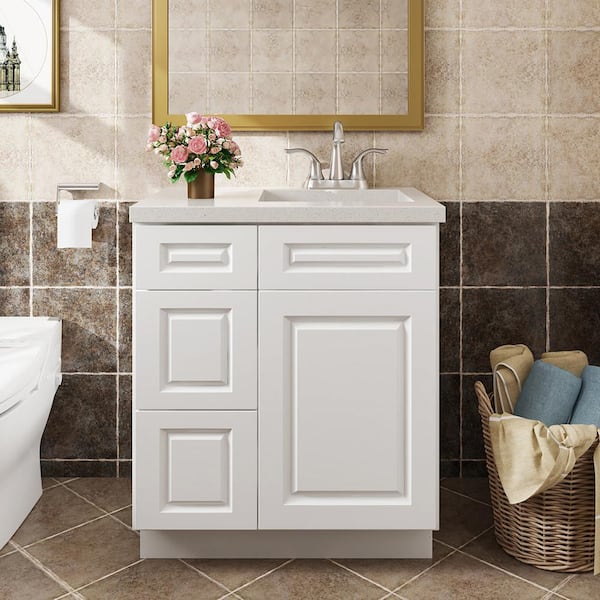 Hausvita 30 in. W x 21 in. D x 34.5 in. H in Traditional White Plywood Ready to Assemble Floor Vanity Sink Base Kitchen Cabinet