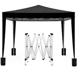 10 ft. x 10 ft. Black Folding Pop-Up Canopy with 4 Removable Sidewalls, 4-Pieces Weight Bag and Carry Bag, UPF 50 plus