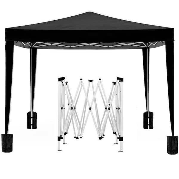 10 ft. x 10 ft. Black Folding Pop-Up Canopy with 4 Removable Sidewalls, 4-Pieces Weight Bag and Carry Bag, UPF 50 plus