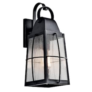 Tolerand 17.75 in. 1-Light Textured Black Outdoor Hardwired Wall Lantern Sconce with No Bulbs Included (1-Pack)