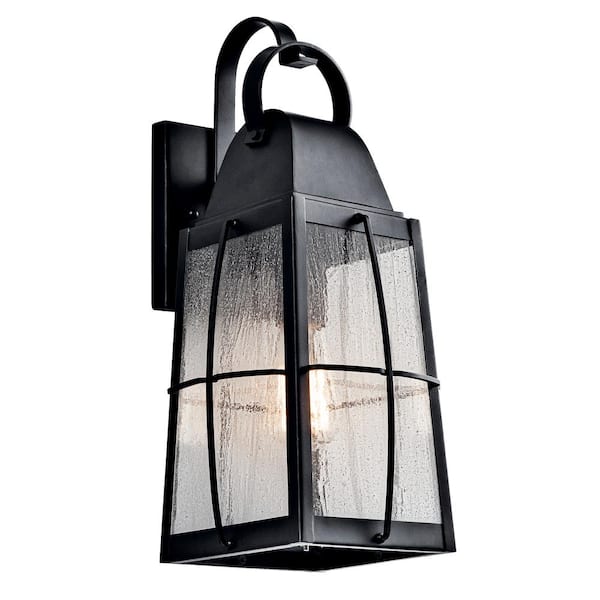 KICHLER Tolerand 17.75 in. 1-Light Textured Black Outdoor Hardwired Wall Lantern Sconce with No Bulbs Included (1-Pack)