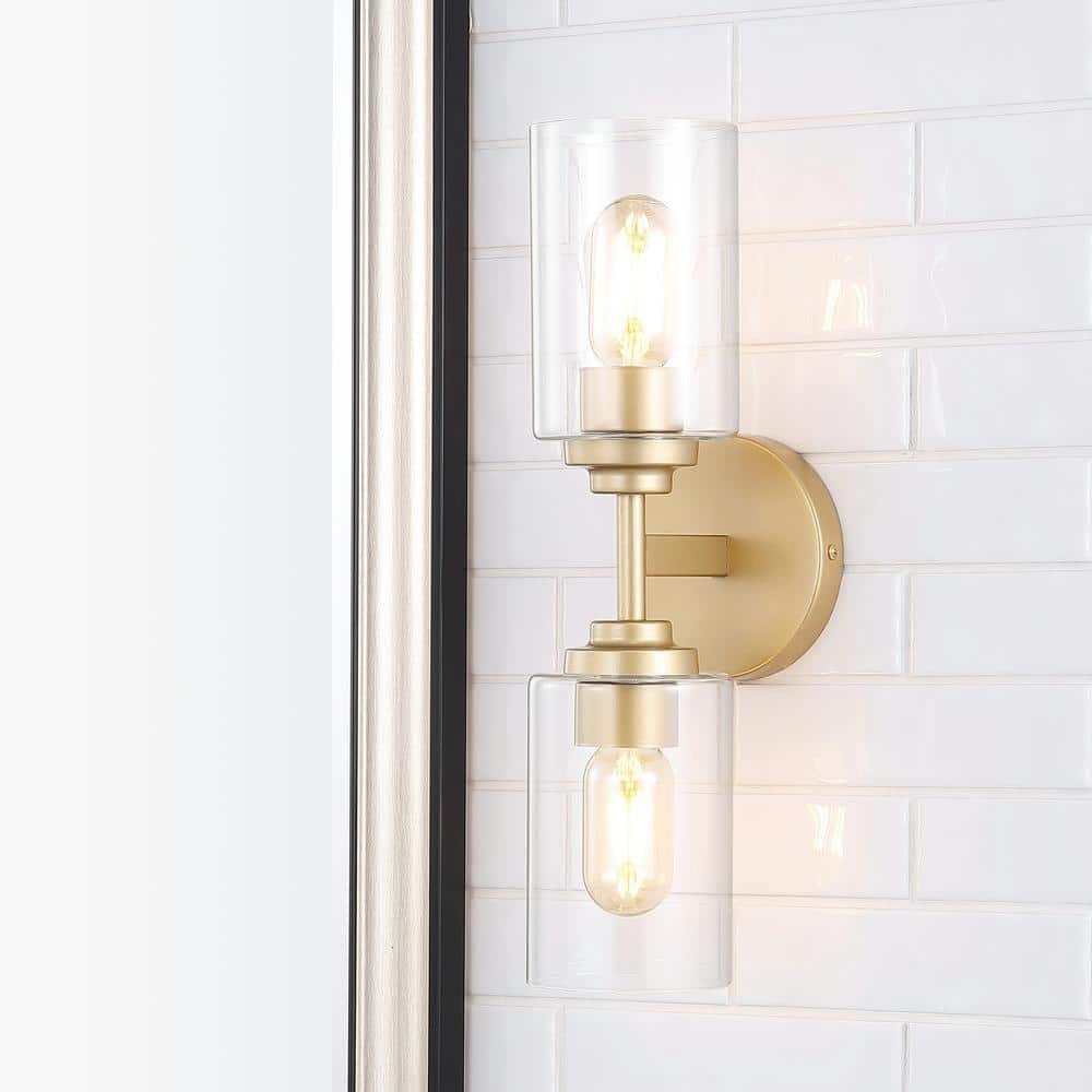 Giles 16" Brass Gold Cylinder Vanity Sconce with Clear Glass