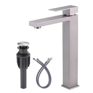 Single Handle Single Hole Bathroom Faucet with Drain Kit Included Supply Lines in Brushed Nickel