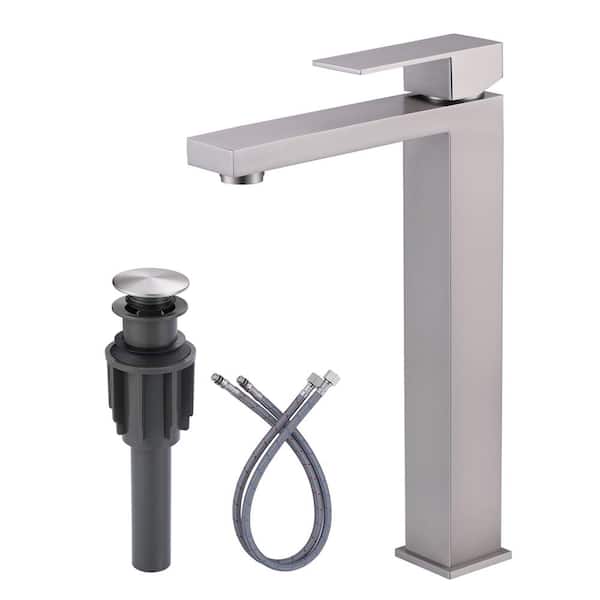 ARCORA Single Handle Single Hole Bathroom Faucet with Drain Kit Included Supply Lines in Brushed Nickel