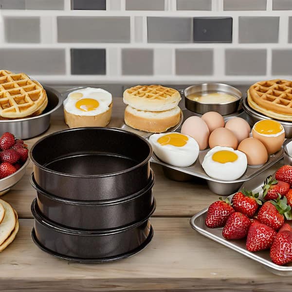 Crumpet Rings 3.15 Inch Stainless Steel Black Nonstick Double Rolled Muffin Tart Ring Molds with Easy Release 12-Pack