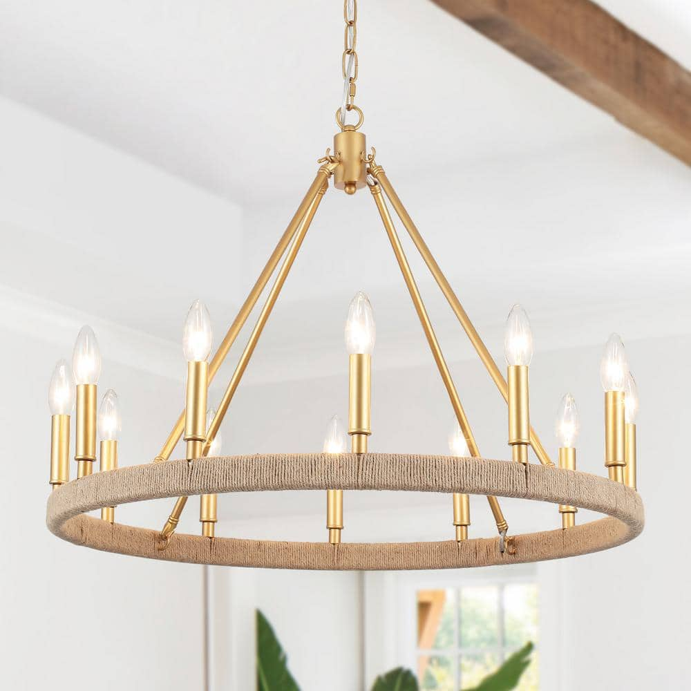 Tochib Chandelier store Rustic Wagon Wheel 12 Light Chandelier