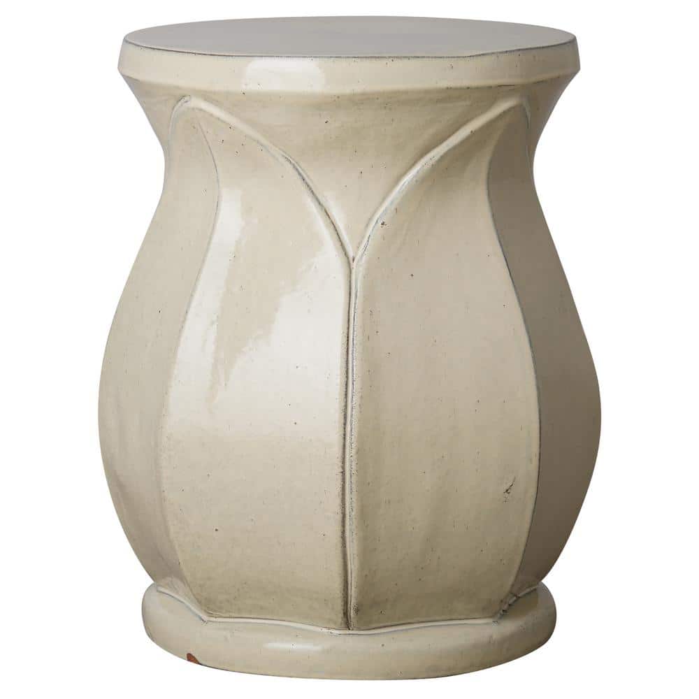 Lotus 22 in. H Cream Round Ceramic Garden Stool
