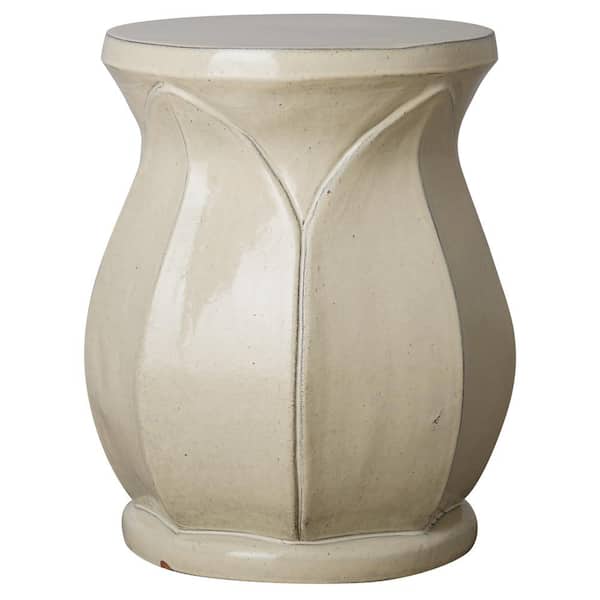 null Lotus 22 in. H Cream Round Ceramic Garden Stool