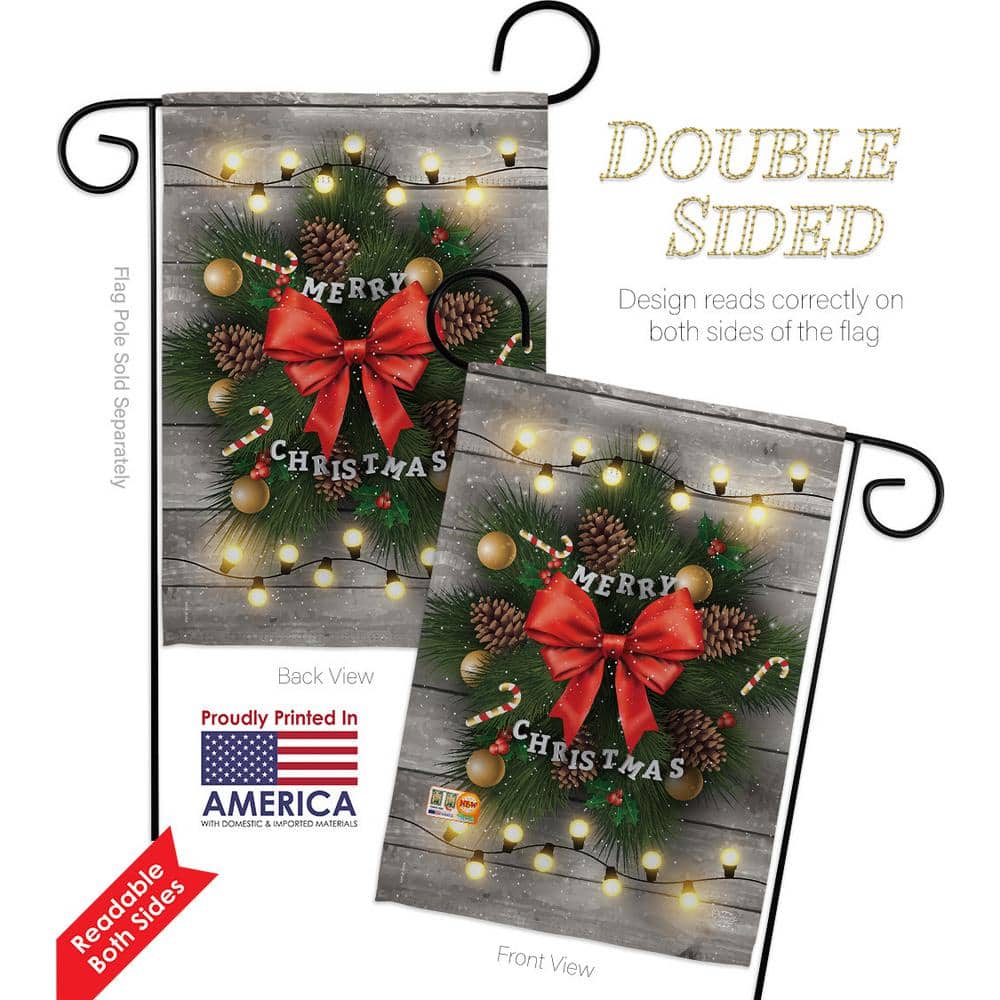 Lightful Merry Christmas Double-Sided Garden Flag with Red Bow