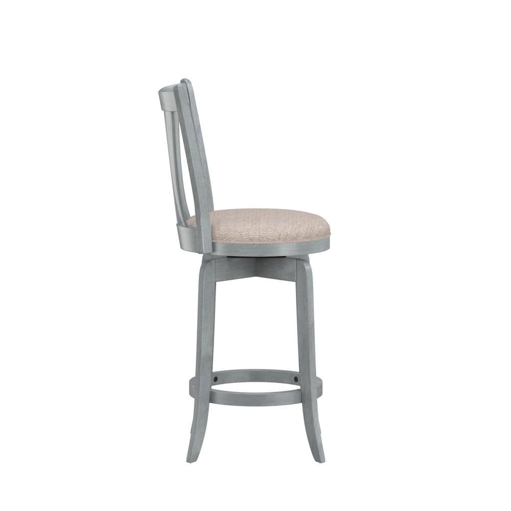 37" Blue Wire Brush Swivel Wood Counter Stool