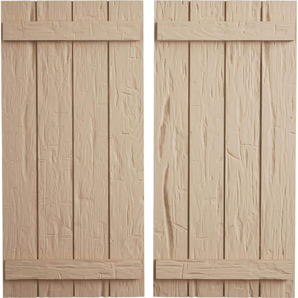 22 in. x 24 in. Timberthane Polyurethane 4-Board Joined Board-n-Batten Hand Hewn Faux Wood Shutters Pair price history on PriceWatchPro