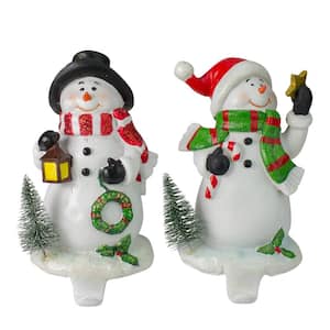 7.25 in. Glitter Dusted Snowman Christmas Stocking Holders (Set of 2)