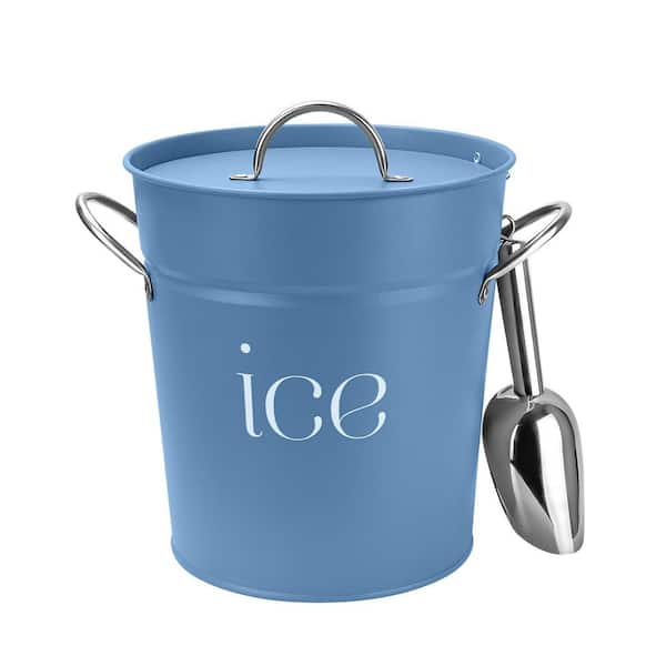 3 qt. Blue Double-Layer Insulated Galvanized Ice Bucket with Handles, Lid and Scoop for Cocktails, Parties and BBQs