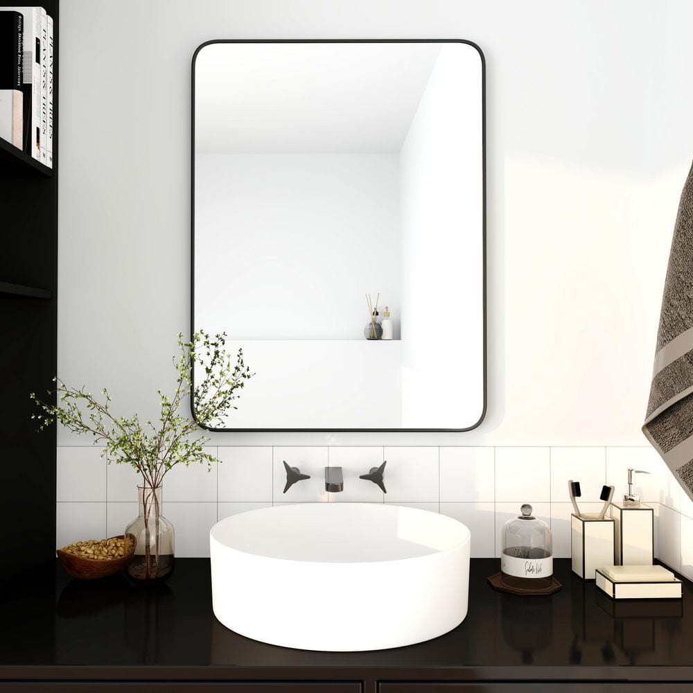 24 in. W x 32 in. H Rectangular Metal Framed Wall Bathroom Vanity Mirror in