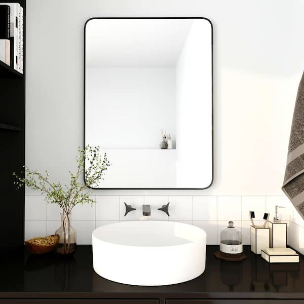 ARTCHIRLY 24 in. W x 32 in. H Rectangular Metal Framed Wall Bathroom Vanity Mirror in Matte Black