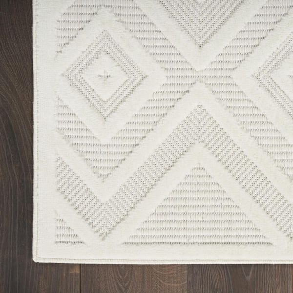 Cream 8 ft. x 10 ft. Woven Abstract Polyester Rectangle Indoor/Outdoor Area Rug