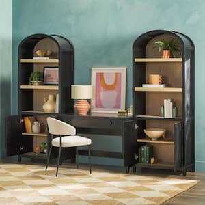 3-Piece Modern 38 in. Waterfall Black Writing Desk with Pull Drawers and 2 76 in. Cabinet Bookcases