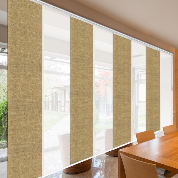 EMOH Silken Desert 130 in. - 175 in. W x 94 in. L Adjustable 8- Panel White Double Rail Panel Track with 23.5 in. Slates