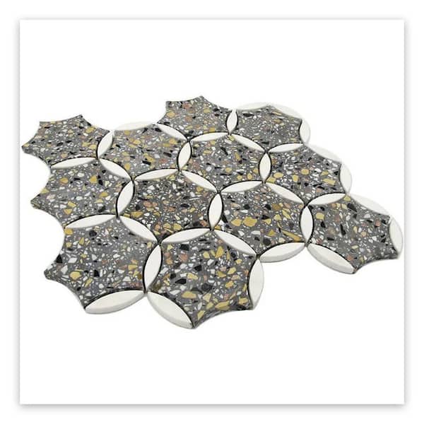 Apollo Tile Stellare 12 in. x 13 in. Honed Gray-White Terrazzo, Marble Mosaic Wall and Floor Tile (5.46 sq. ft./case)-5 Pack