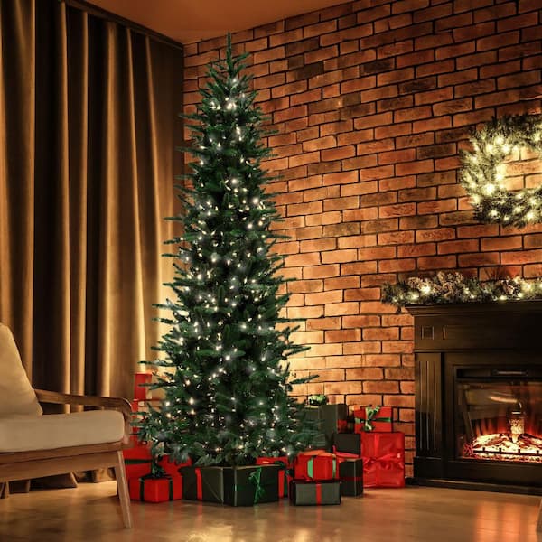 9.0-ft. Pre-Lit Carmel Pine Slim Green Artificial Christmas Tree, Clear Smart Lights