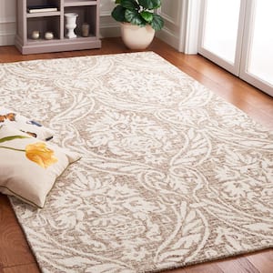 Abstract Ivory/Beige 6 ft. x 6 ft. Damask Square Area Rug