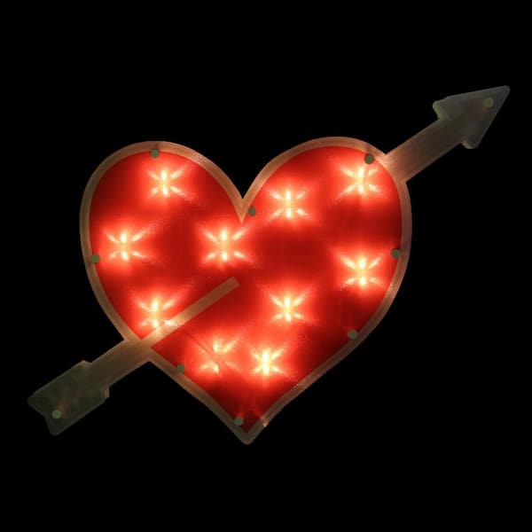 11 in. H x 18 in. L Lighted Red Heart with Arrow Valentine's Day Window Silhouette Decoration