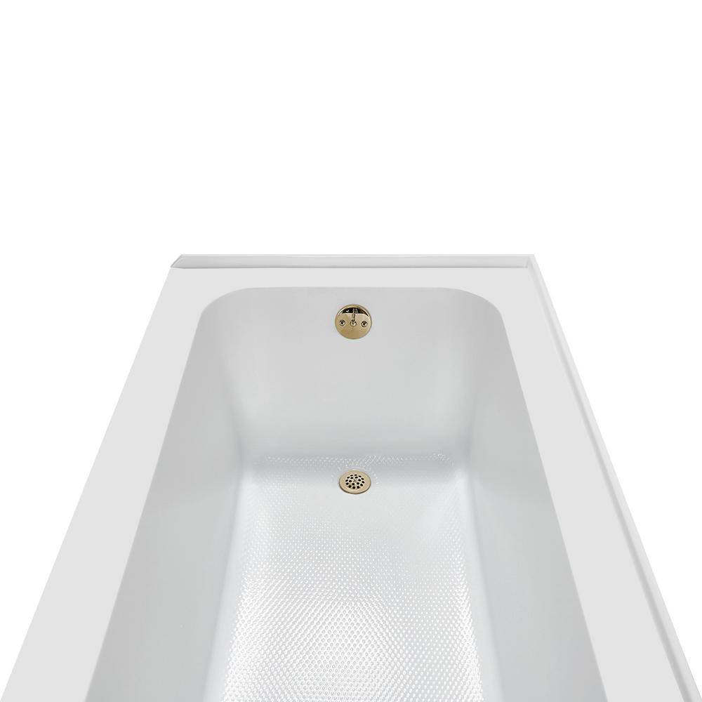 60-Inch Glossy White Acrylic Alcove Bathtub with Polished Brass Drain