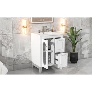 24 in. W x 18.3 in. D x 33.2 in. H Single Sink Freestanding Bathroom Vanity in White with White Ceramic Top