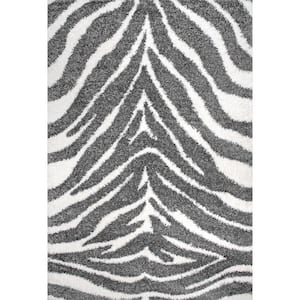 Everlynn Zebra Shag Off White 6 ft. 7 in. x 9 ft. 8 in. Indoor Area Rug