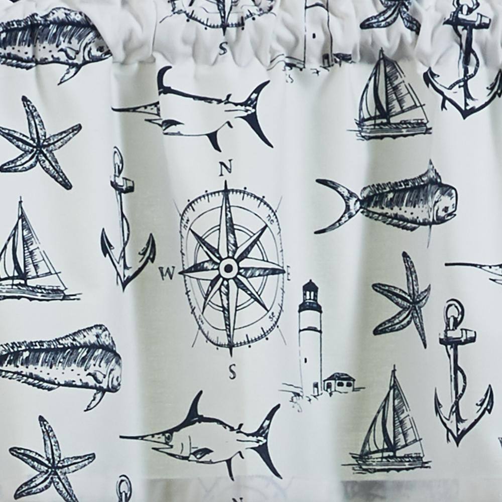 Nautical Navy and White Cotton Rod Pocket Valance