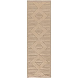 Washable Jute Natural Beige 2 ft. x 8 ft. Solid Diamond Contemporary Runner Area Rug
