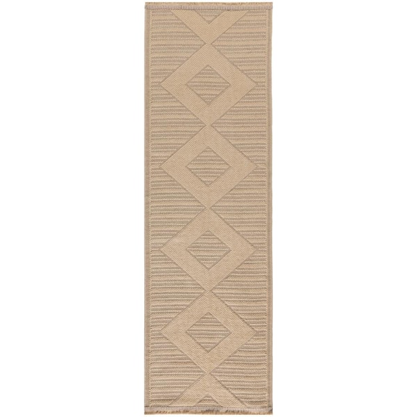 Nourison Washable Jute Natural Beige 2 ft. x 8 ft. Solid Diamond Contemporary Runner Area Rug