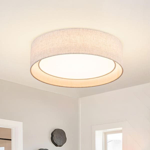 16 in. Dimmable Integrated LED Flush Mount Ceiling Light with Fabric Drum Shade for Bedroom, Entryway or Living Room