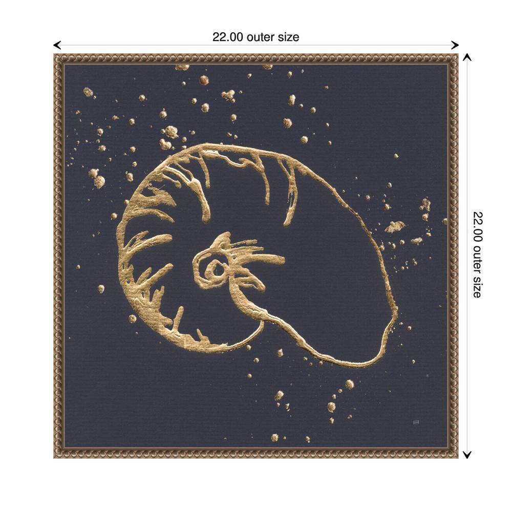 22"x22" Gold Nautilus Abstract Canvas Print with Beaded Frame