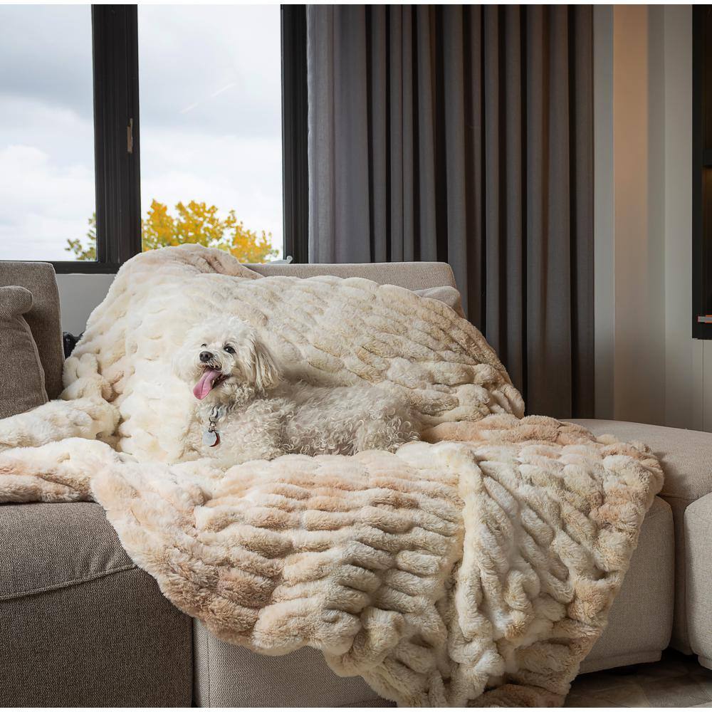 Luxurious Blonde Faux Fur Knitted Throw Blanket 50" x 60"