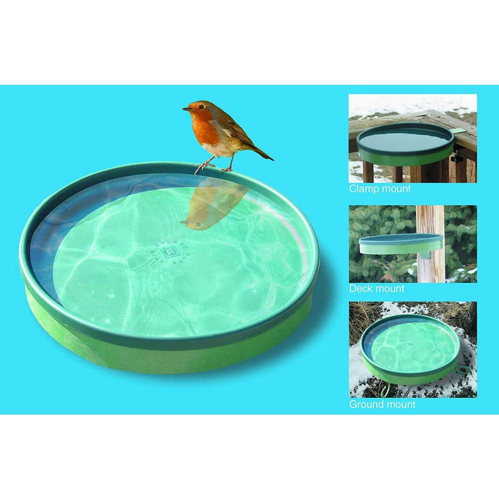 Green Plastic 14-Inch Heated Outdoor Birdbath