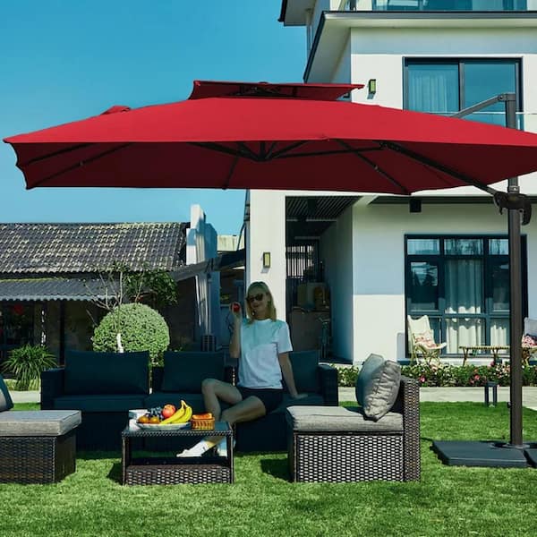 JEAREY 9 ft. x 9 ft. Square Aluminum Cantilever Tilt Patio Umbrella in Red
