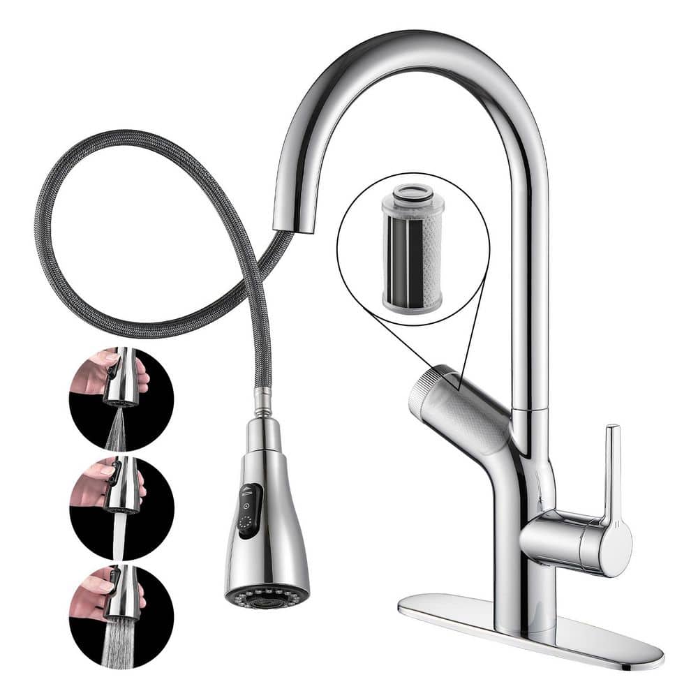 Gooseneck Filter Single Handle Pull Down Sprayer Kitchen Faucet with Deckplate Pull Out Sink Faucet in Chrome price history on PriceWatchPro