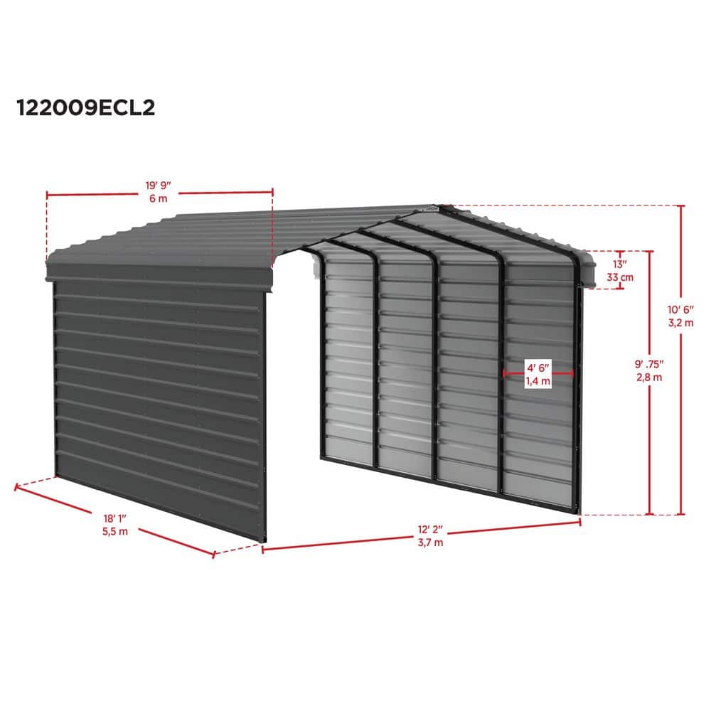 Eggshell 12' x 20' Steel Carport Kit with Black Frame