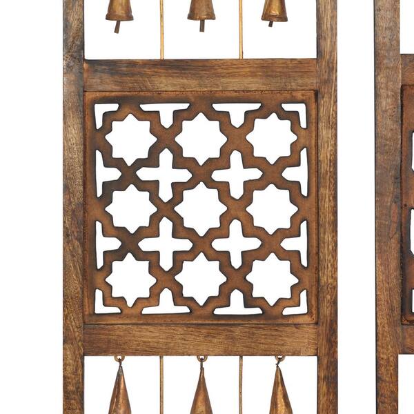 Litton Lane Eclectic 36 In Textured Iron And Wood Wall Panels With Hanging Bell Montages Set Of 3 24219 The Home Depot - Wooden Wall Panels Texture