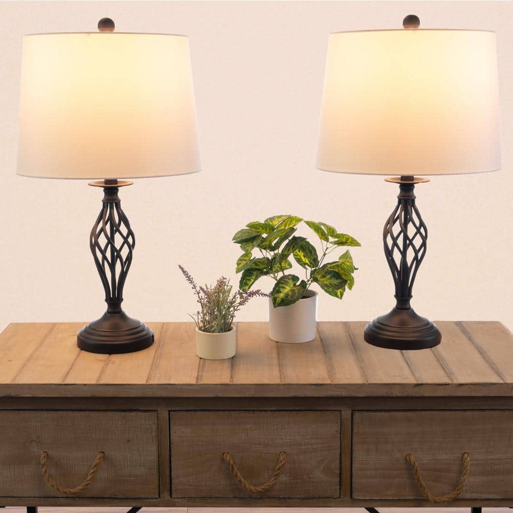 Set of 2 Black Metal Table Lamps with USB Ports