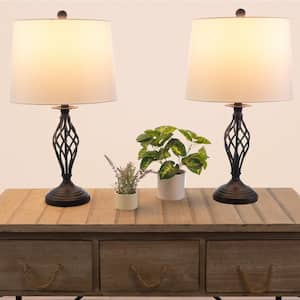 Set of 2-Modern Table Lamps with USB Charging Ports and LED Bulbs, Black