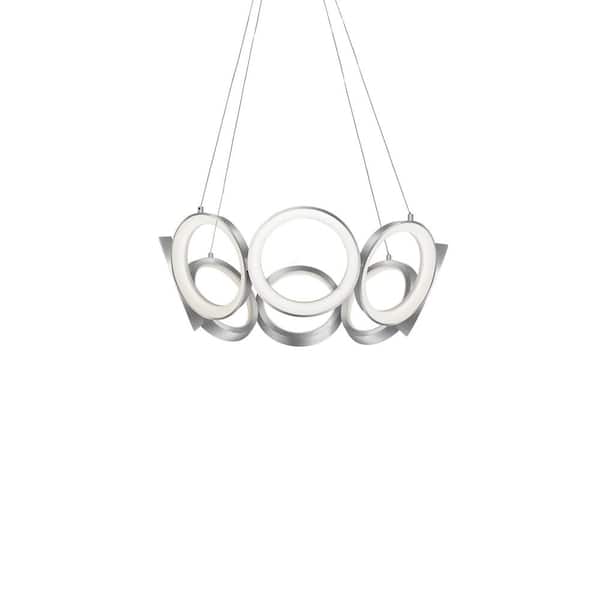 Oros 24 in. 8-Light 78-Watt Antique Silver Integrated LED Chandelier