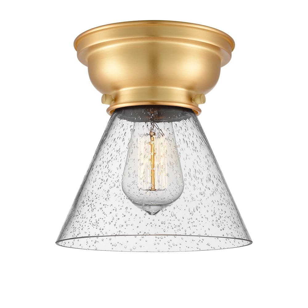 Cone 7.75 in. 1-Light Satin Gold Industrial Flush Mount with Seeded Glass Shade price history on PriceWatchPro